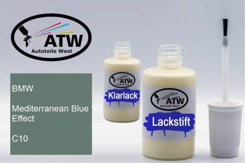 BMW, Mediterranean Blue Effect, C10: 20ml Lackstift + 20ml Klarlack - Set, von ATW Autoteile West.